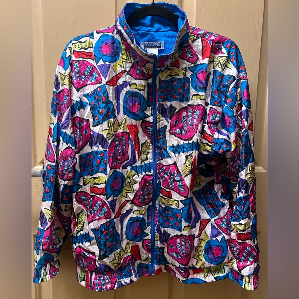 Vintage Levon Petites Women's Multicolor Windbreaker/Bomber Jacket